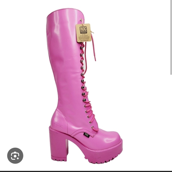 Dolls Kill Shoes - BNWT Roc Austrailia Barbie Pink Lash Lace Up Boots